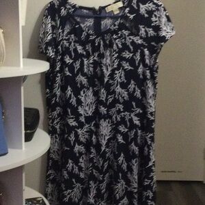 Women's Navy Blue & White Printed Short-Sleeve Dress